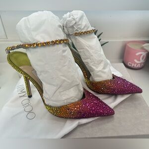 Jimmy Choo Saeda Amber, Berry/Pink, Yellow Crystal Heels